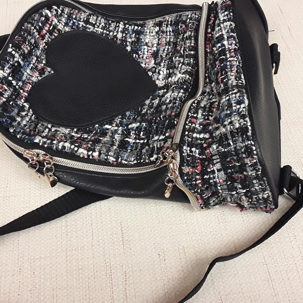 Black Heart Houndstooth Shimmer Pastel boho Goth Backpack Purse Bag - Picture 2 of 8
